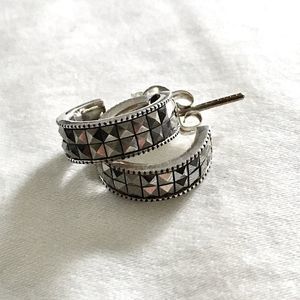 Vintage JUDITH JACK Sterling Silver and Marcasite Small Open Hoop Earrings